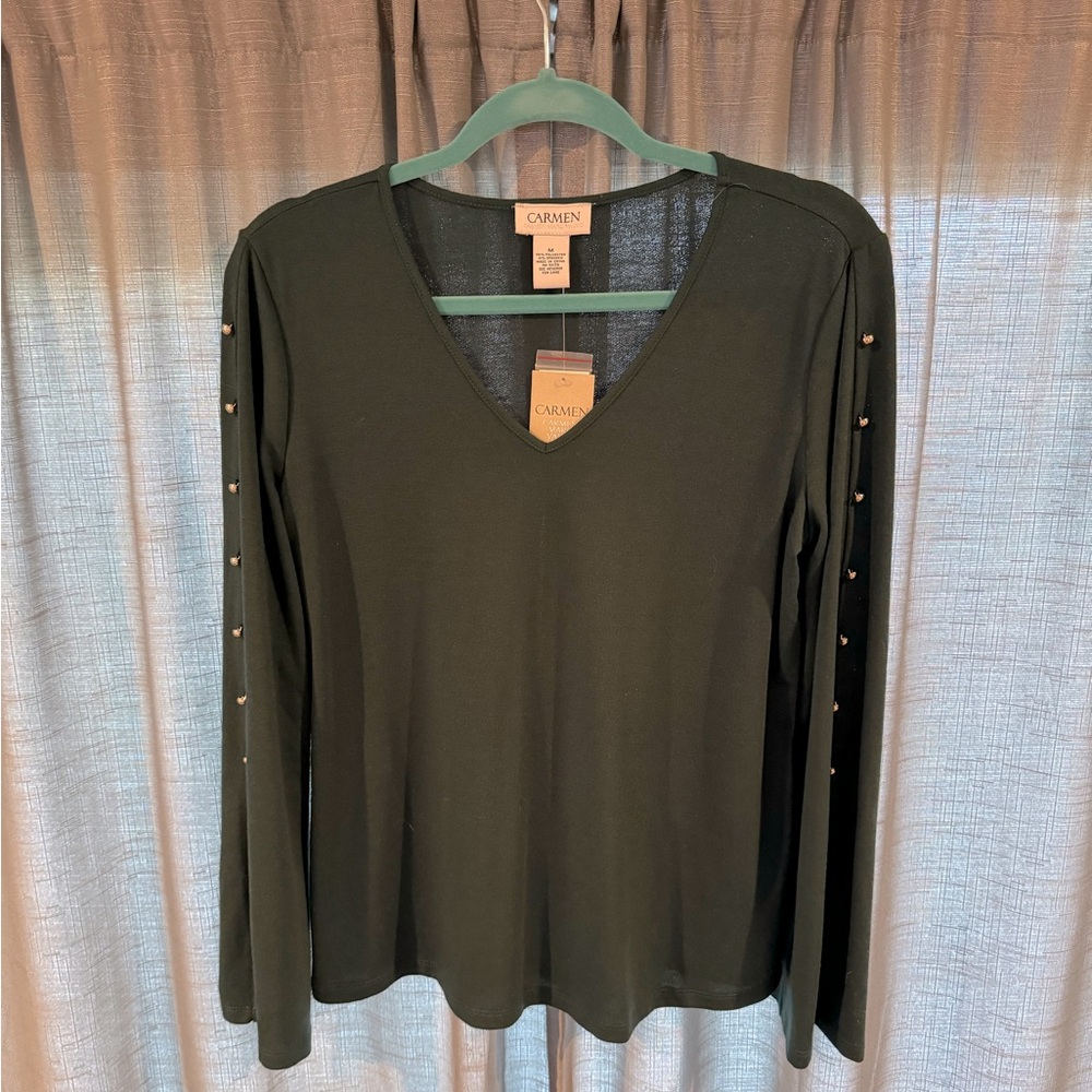 -NWT- Dark Emerald Green Carmen Blouse